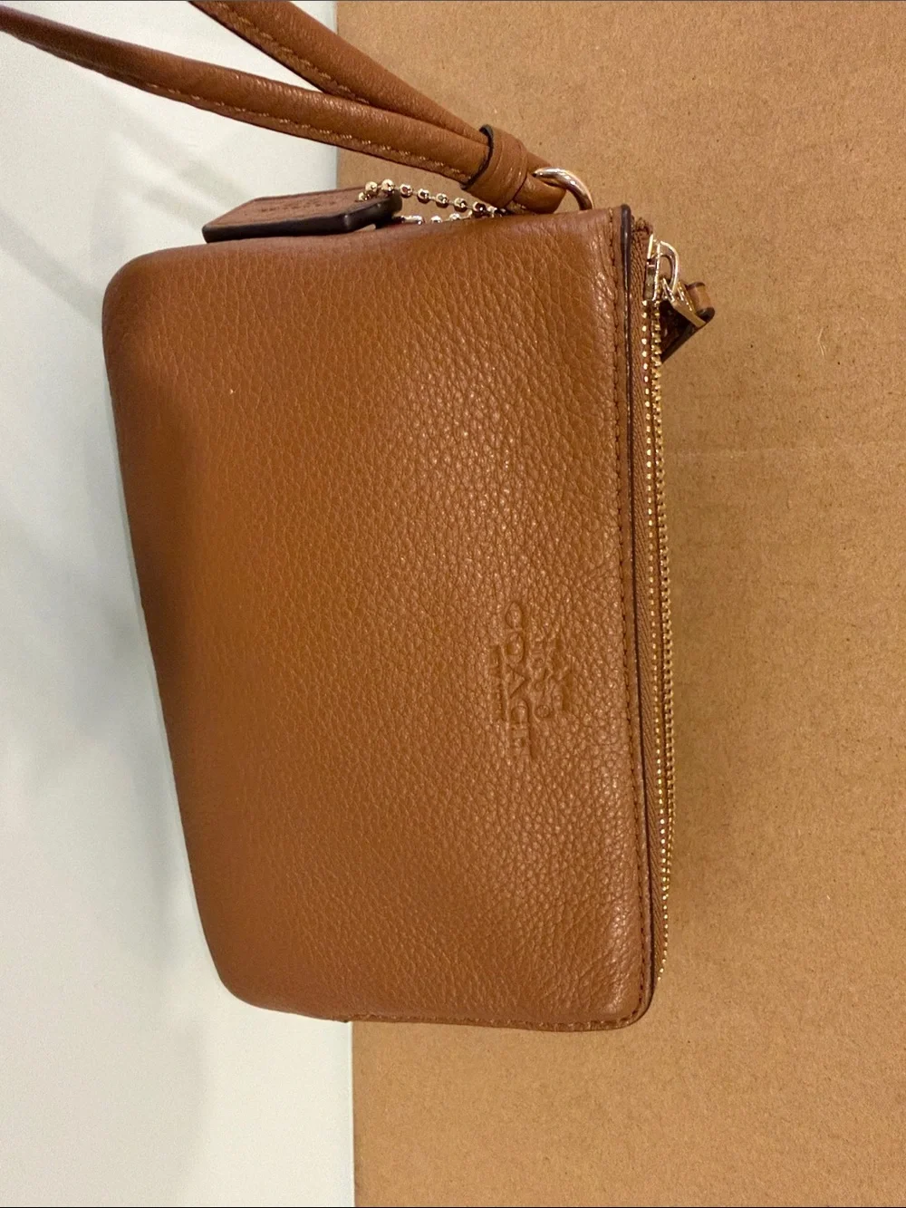 Coach Tan Pebble Leather Wristlet Wallet